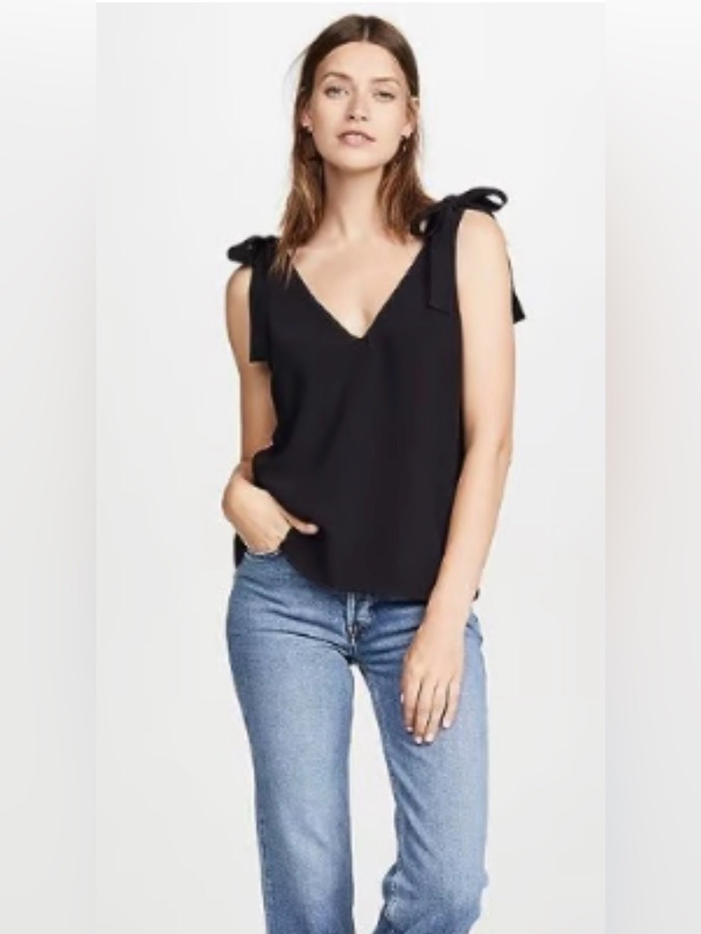 Amanda Uprichard Black Tie-Shoulder V-Neck Top